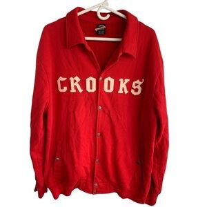 Crooks & Castles Button Front Sweater Size XXL Spellout Red White
